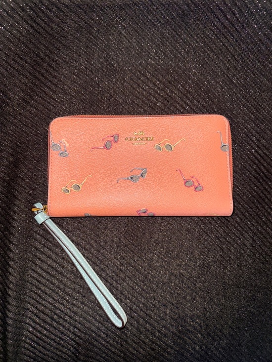 Coach Handbags - Coach Coral Sunglasses Print Wristlet Wallet with Light Blue Strap